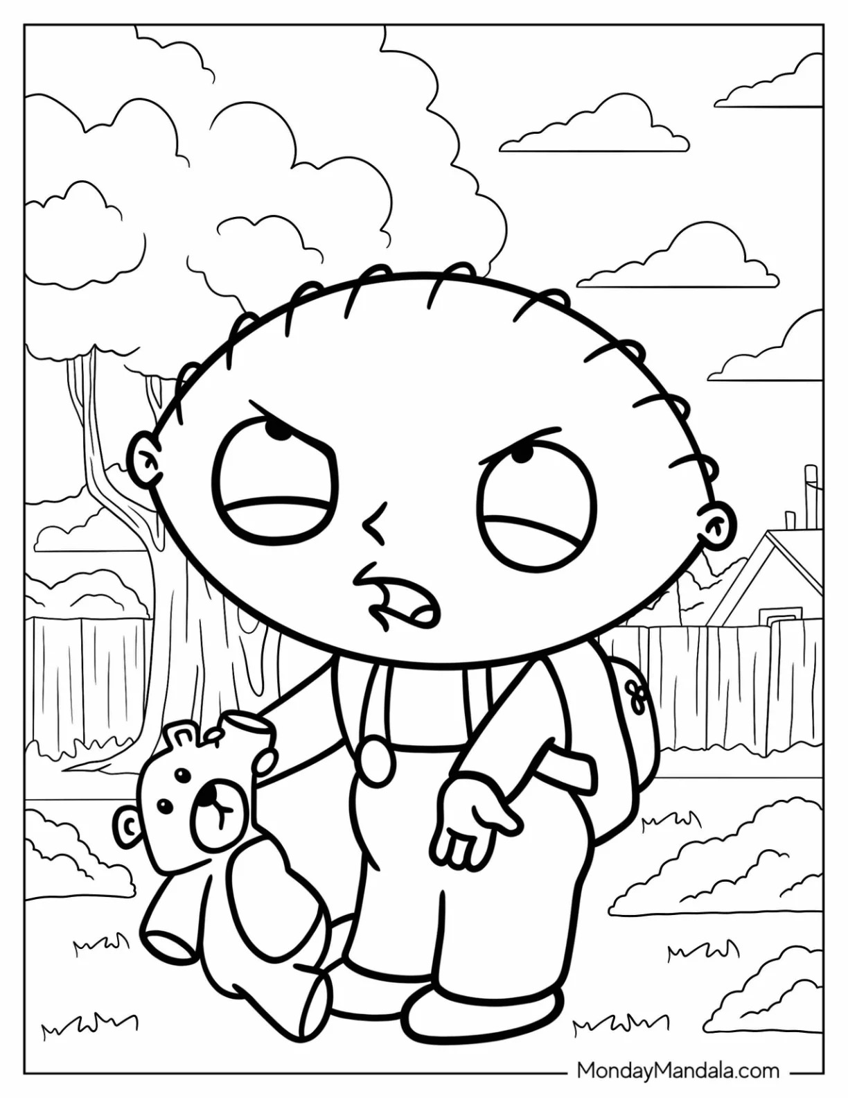 Family Guy Coloring Page Of Angry Stewie With Teddy Bear coloring page