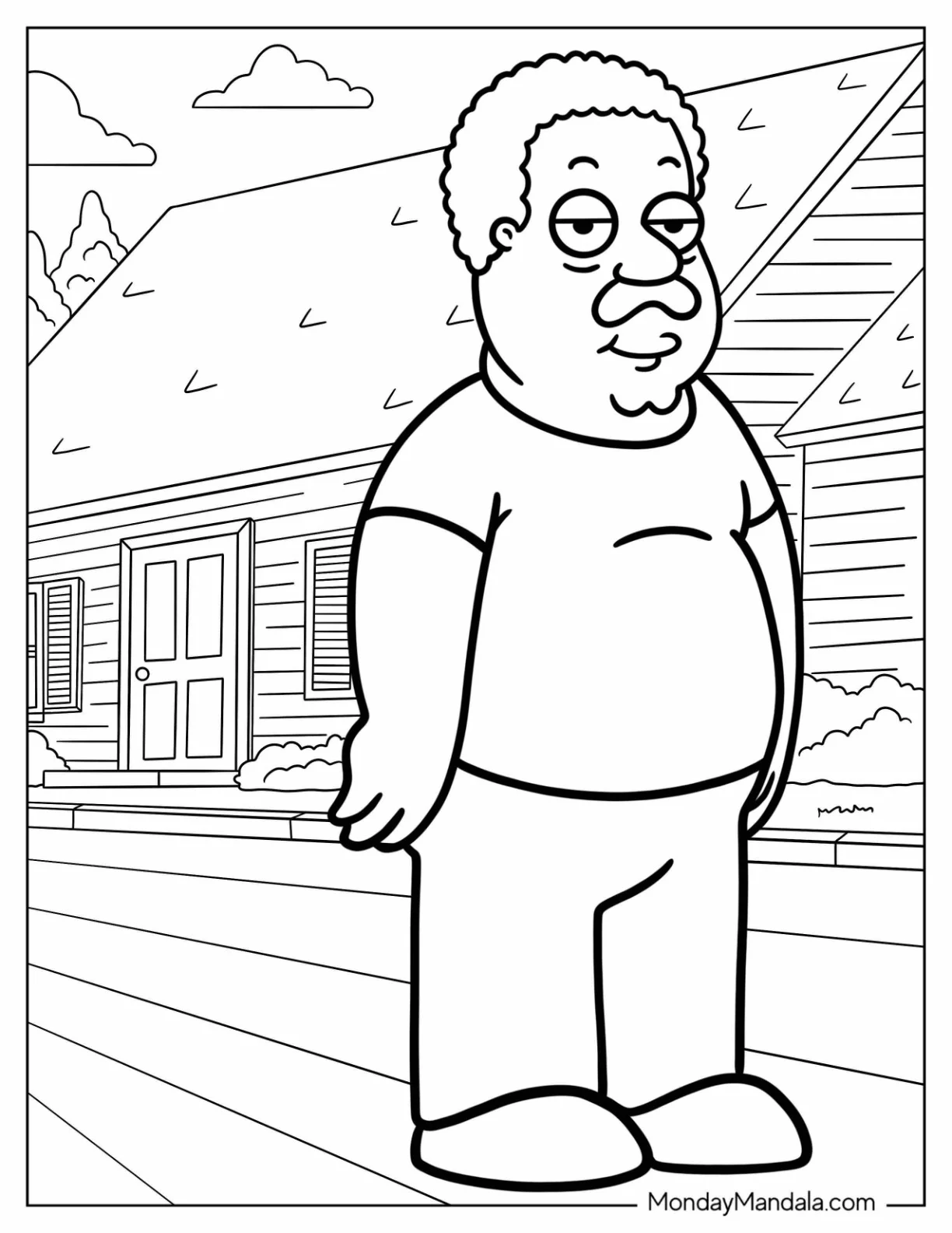 Family Guy Coloring Page Of Cleveland Brown Standing On Sidewalk coloring page