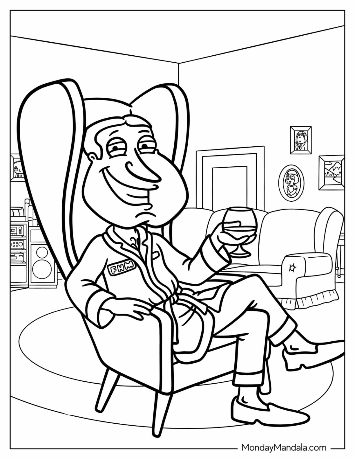 Family Guy Coloring Page Of Glenn Quagmire Sitting On Armchair With Glass Of Wine coloring page