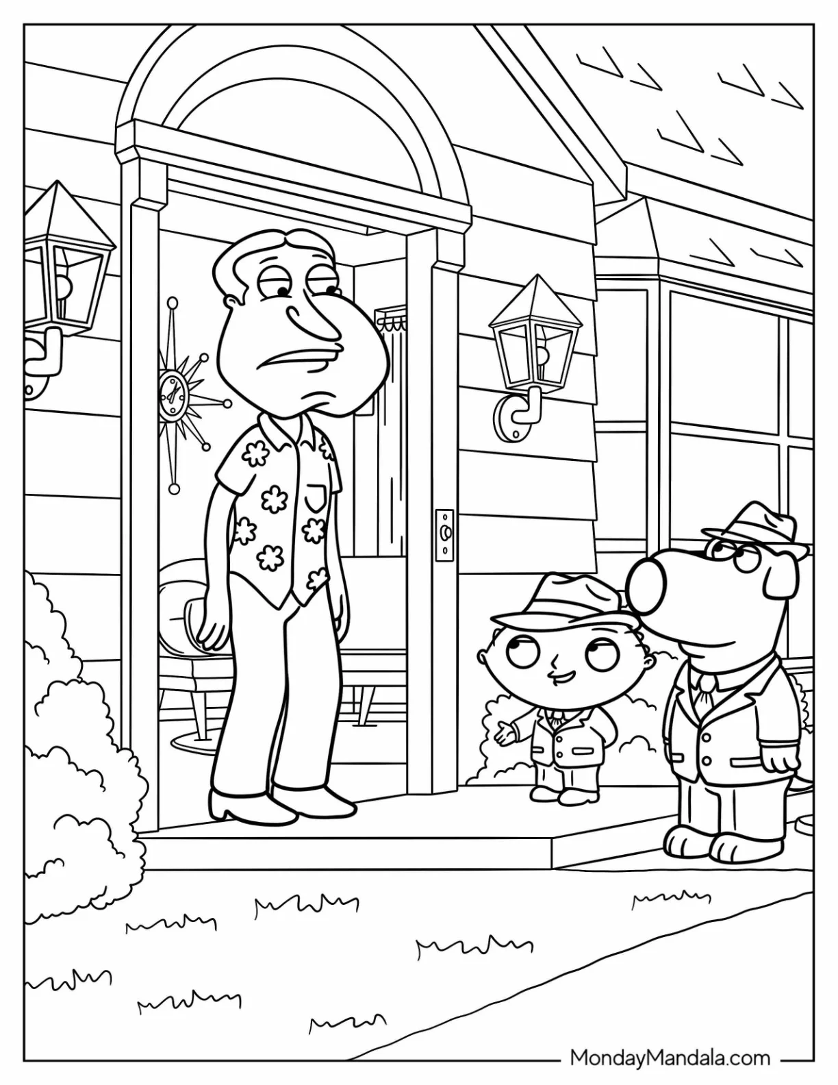 Family Guy Coloring Page Of Glenn Quagmire Talking To Stewie And Brian coloring page