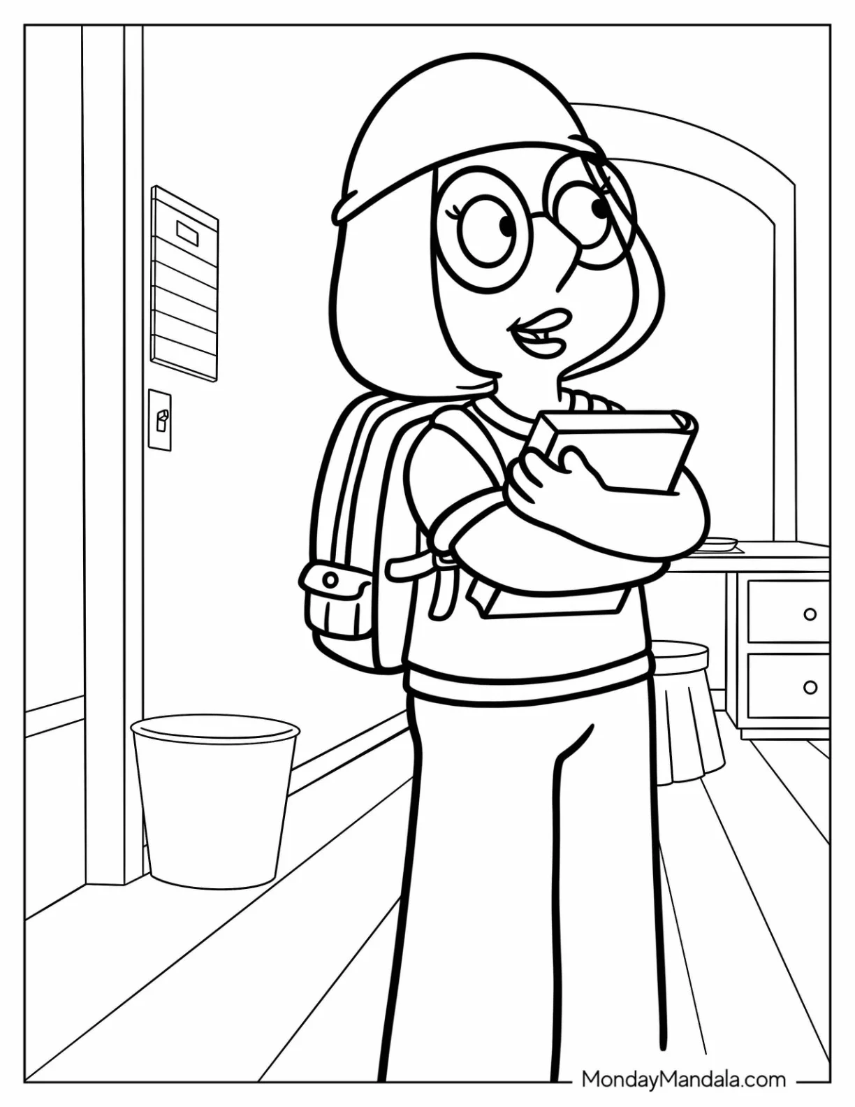 Family Guy Coloring Page Of Meg Griffin Holding Textbook coloring page