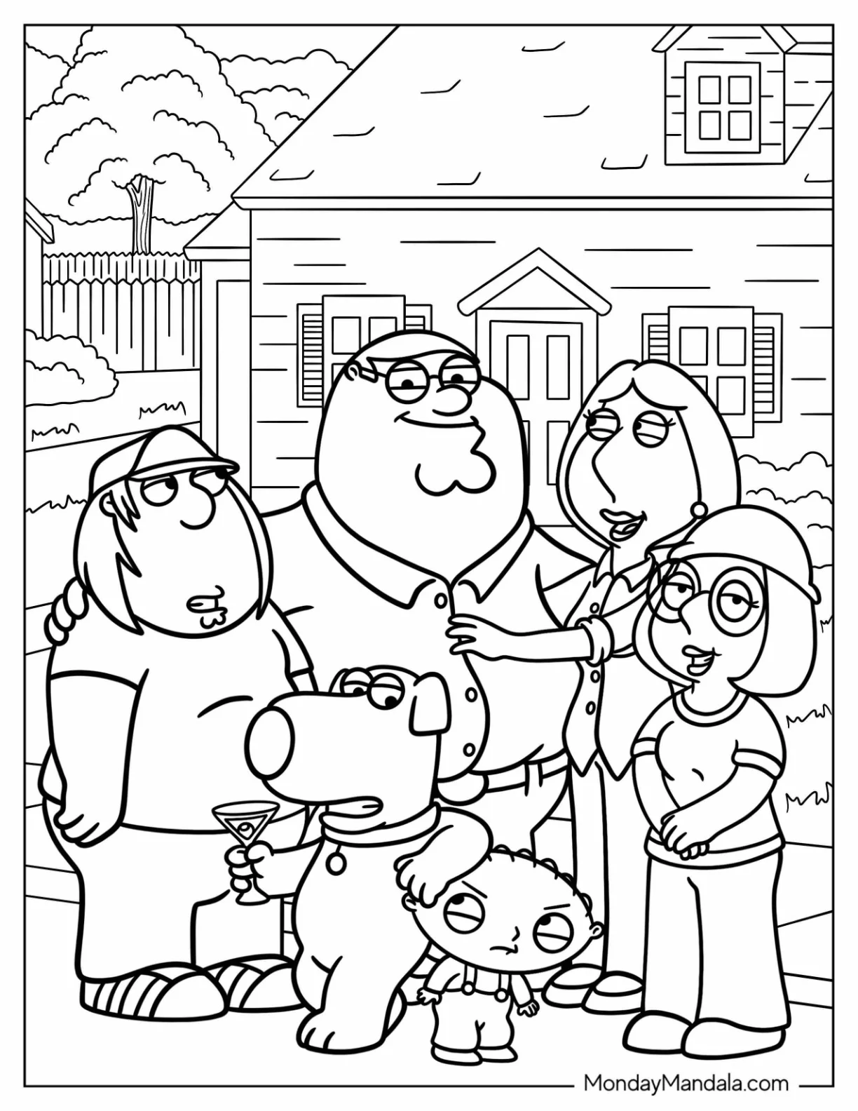 Family Guy Coloring Page Of Peter, Lois, Chris, Meg, Brian, And Stewie coloring page
