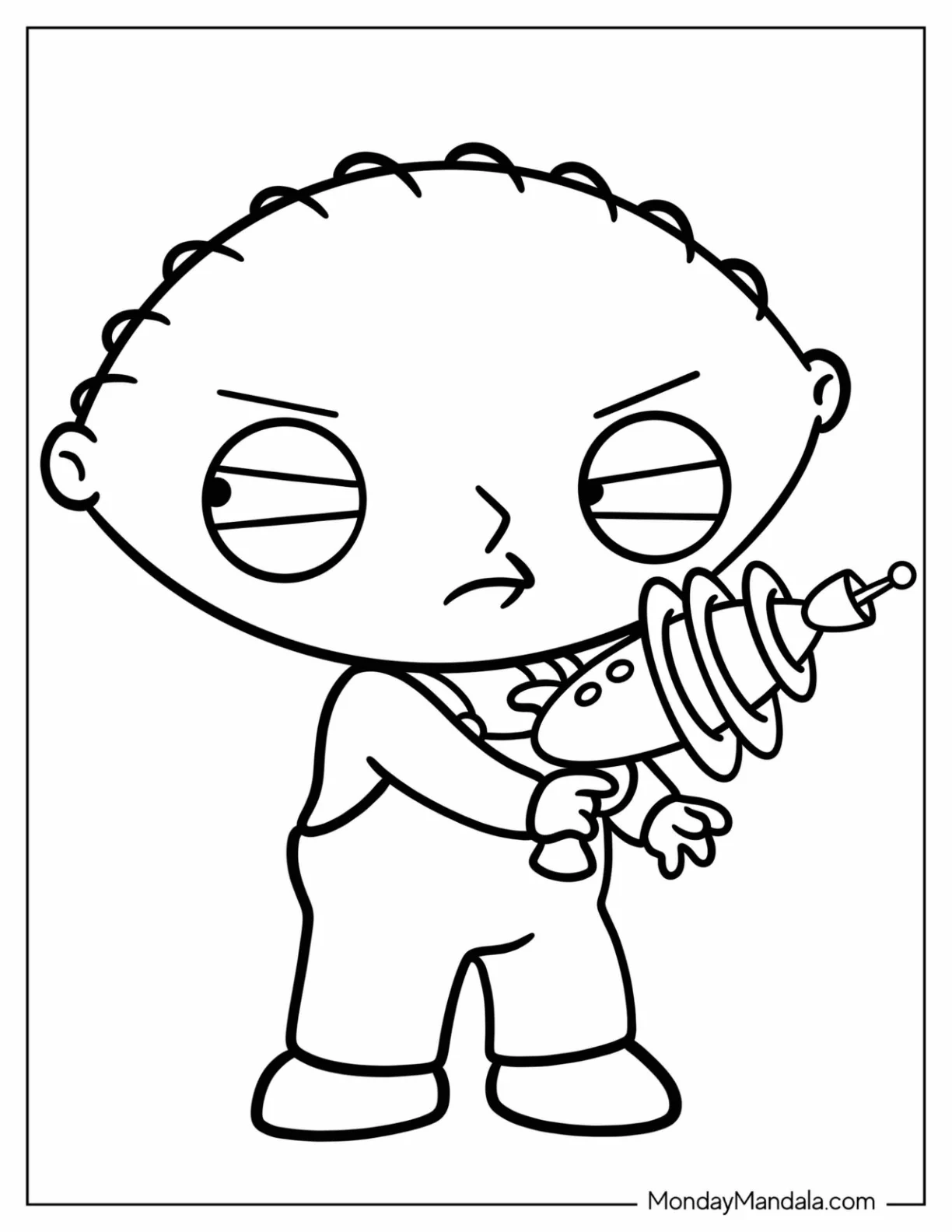 Family Guy Coloring Page Of Simple Stewie Holding Ray Gun coloring page