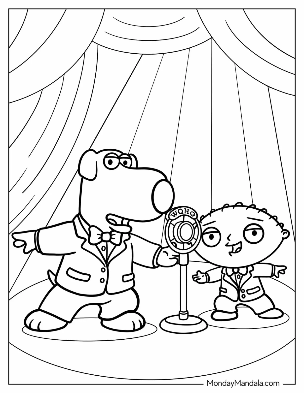 Family Guy Coloring Page Of Stewie Griffin And Brian Griffin Performing On Stage coloring page