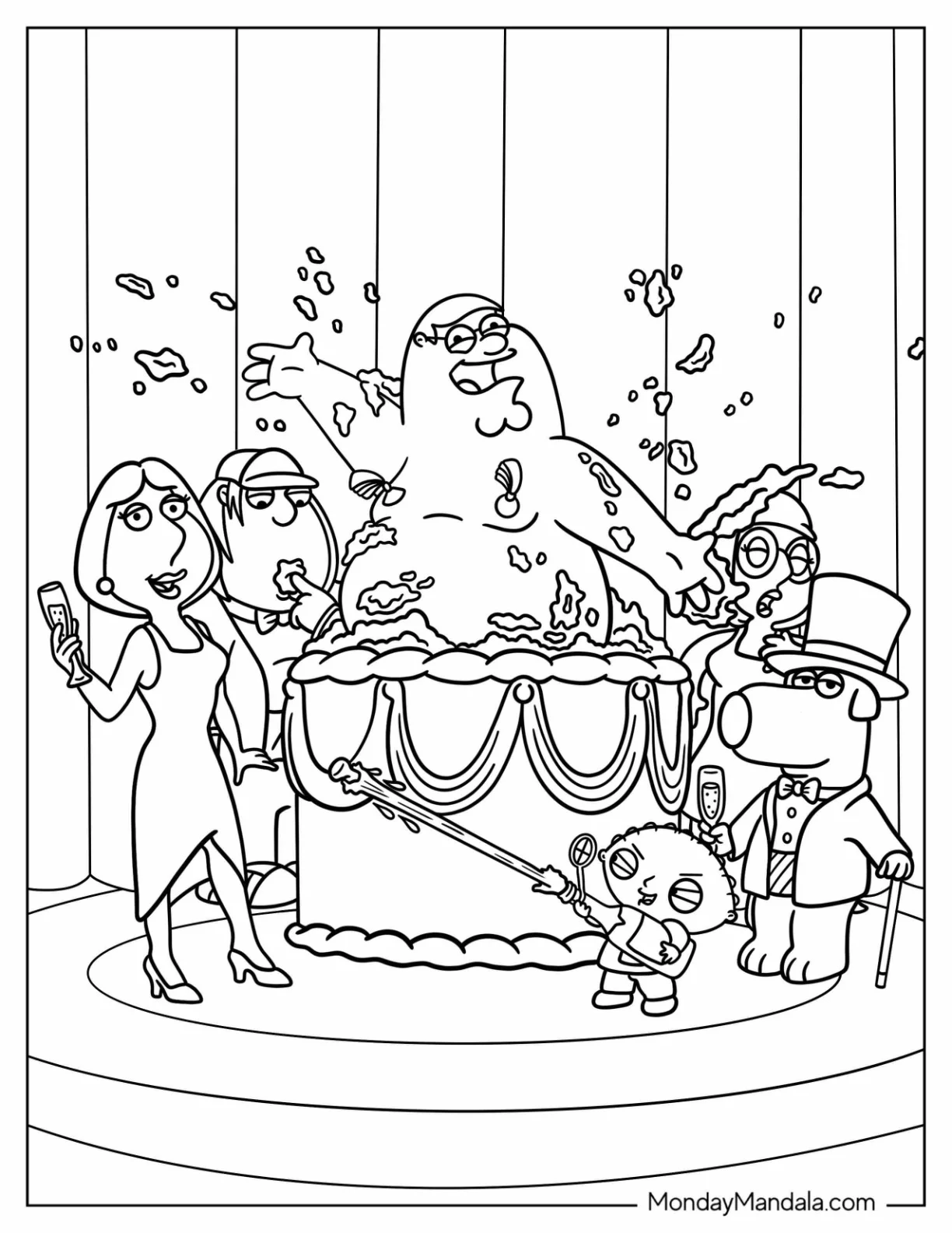 Peter Coming Out Of Cake Family Guy Coloring Page Celebration coloring page