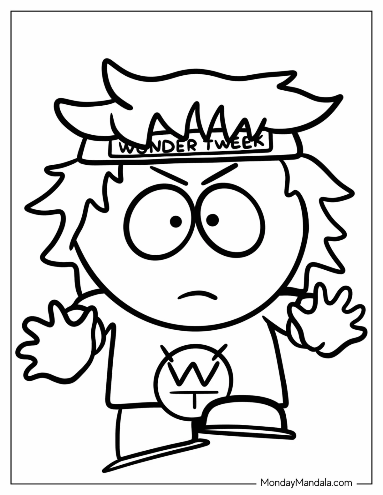 South Park Coloring Page Of Cute Wonder Tweek In Superhero Costume coloring page — printable line art
