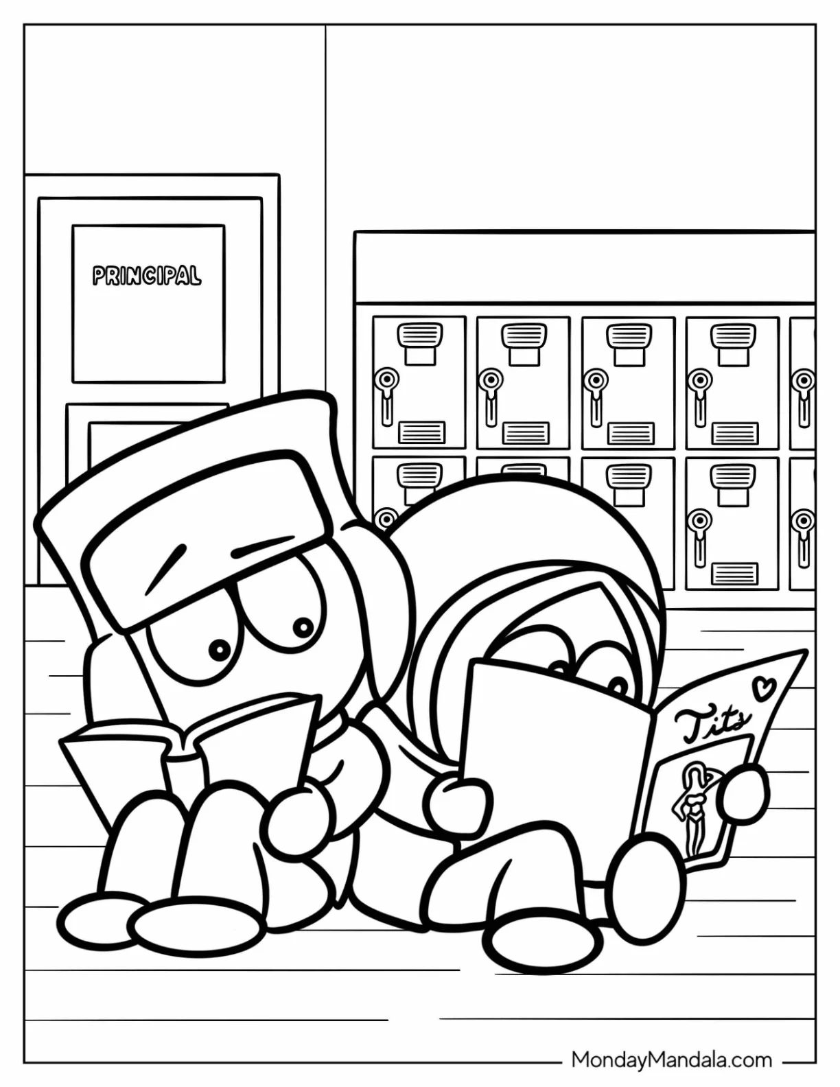 South Park Coloring Page Of Kyle Broflovski And Kenny McCormick Reading Together coloring page