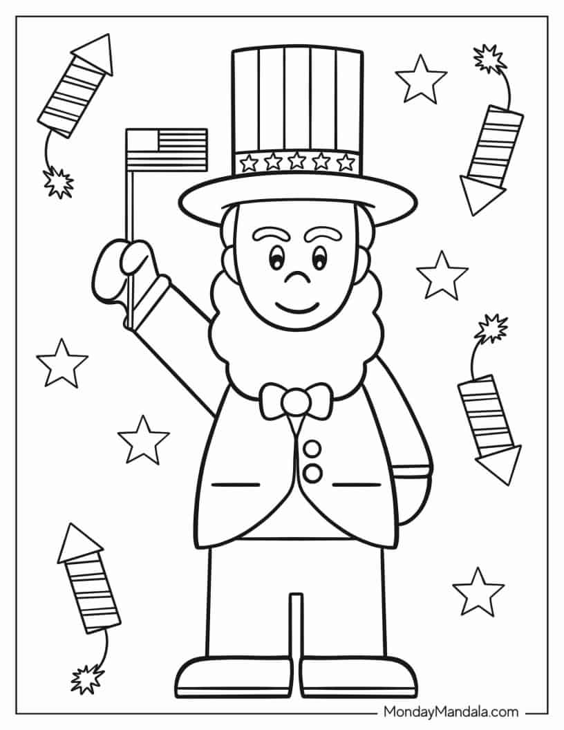 Abraham Lincoln Independence Day Coloring Sheet coloring page
