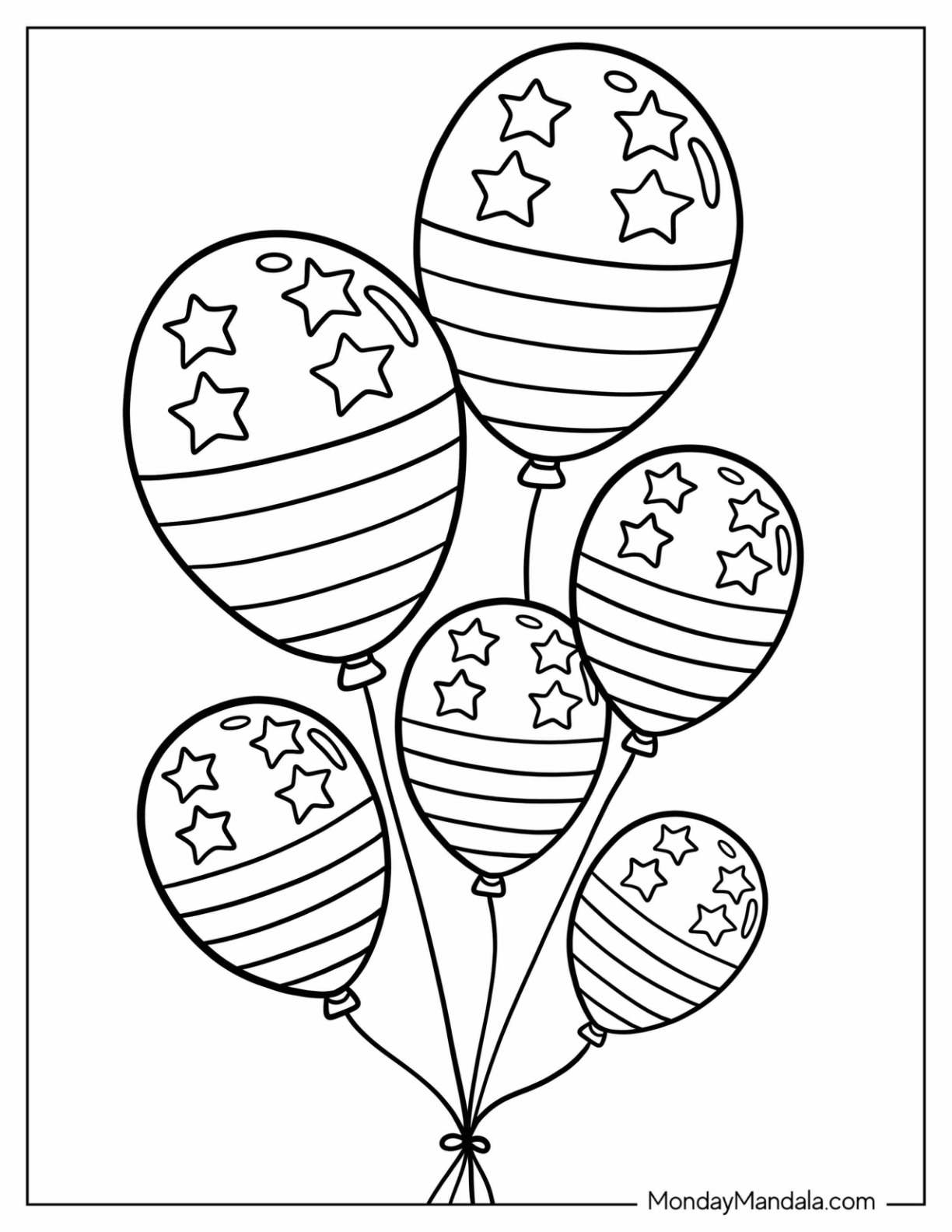 American Flag Style Balloons Coloring Page for Kids coloring page