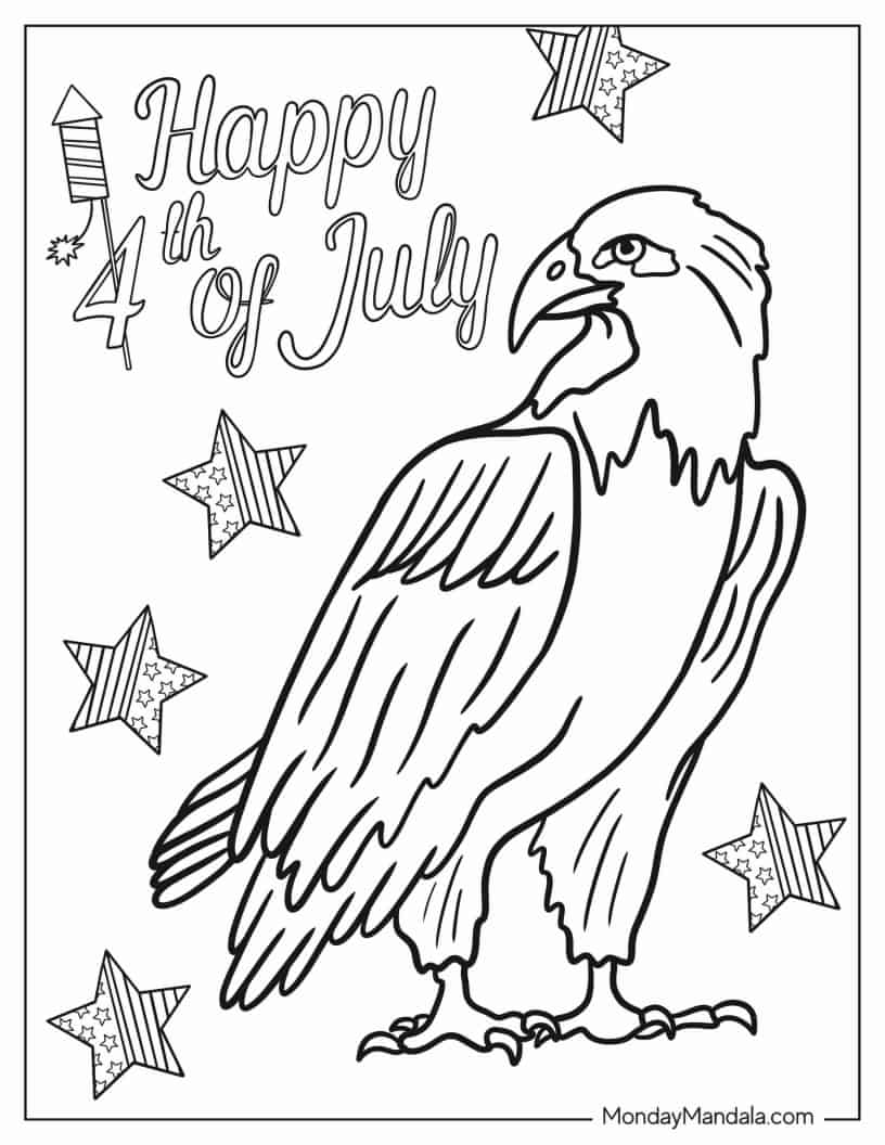 Bald Eagle Themed 4th Of July coloring page — printable line art