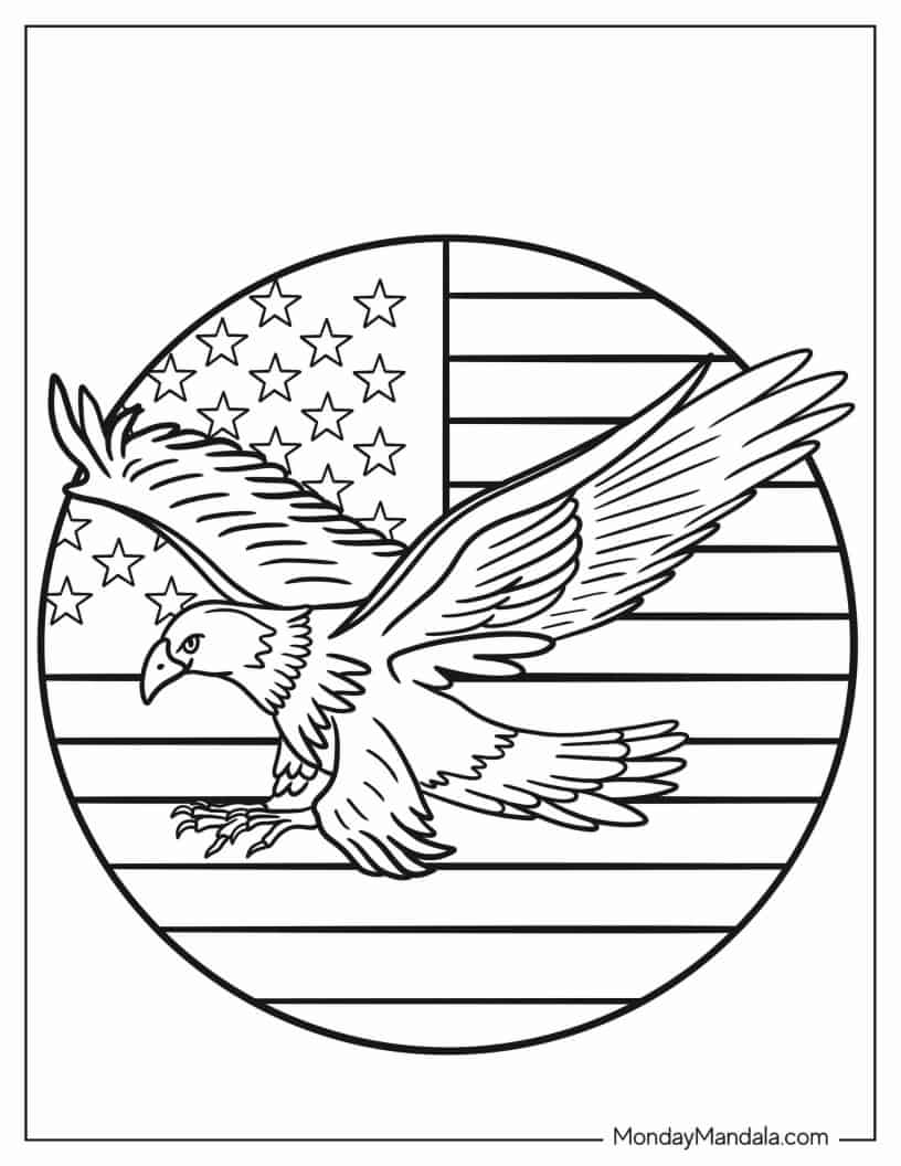 Eagle With American Flag To Color coloring page
