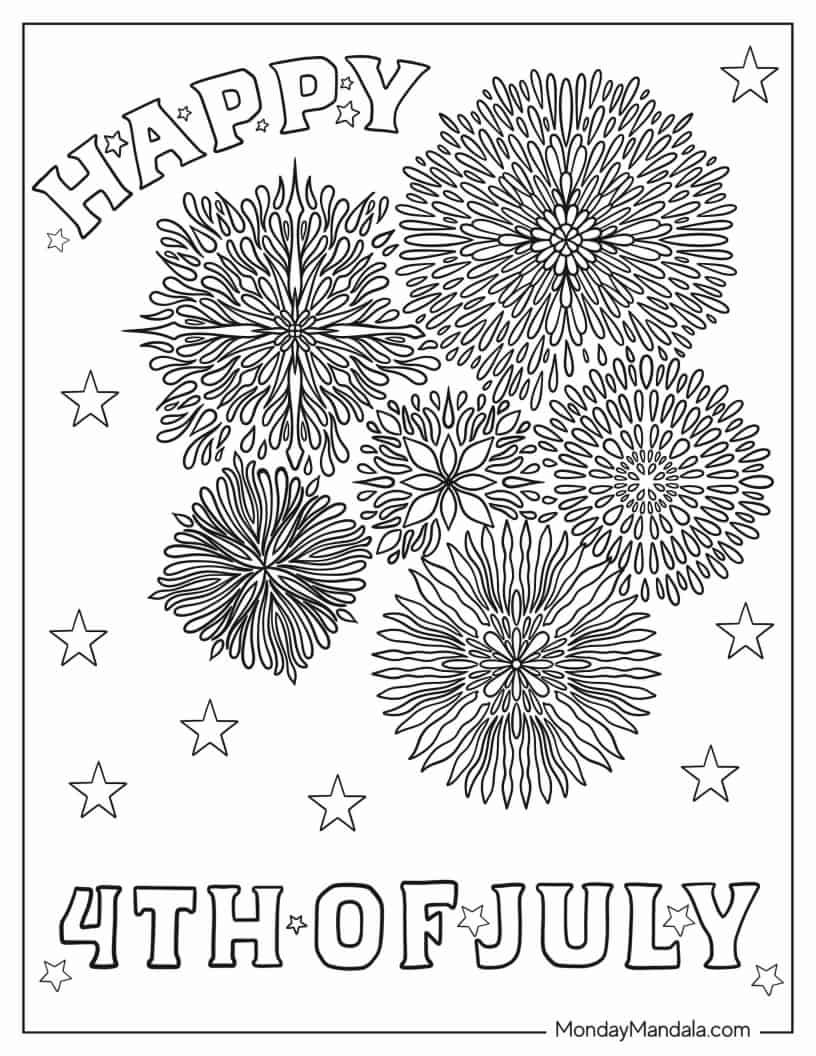 Fireworks Going Off During 4th Of July coloring page