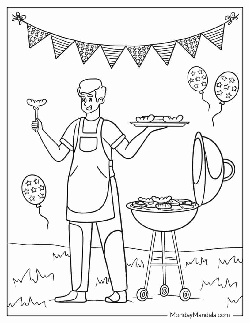 Grilling During Independence Day To Color coloring page
