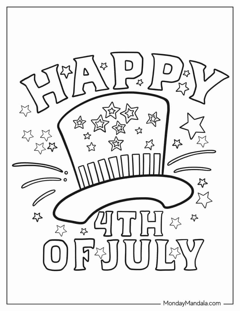Happy 4th July Coloring Page coloring page — printable line art