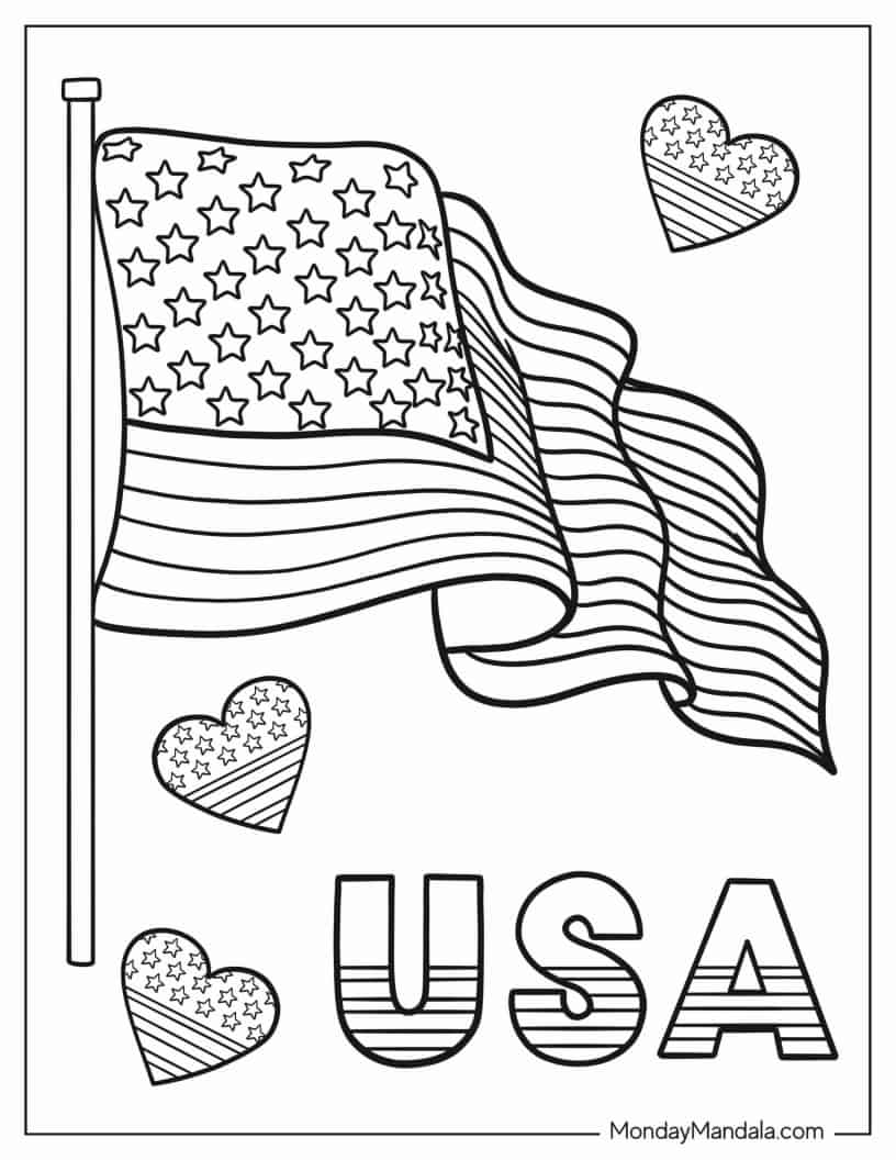 I Love USA With American Flag To Color coloring page