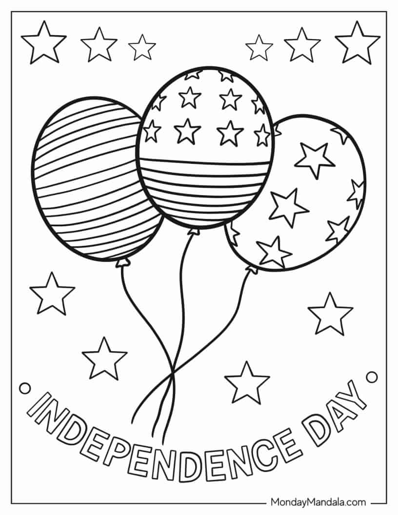 Independence Day With Balloons To Color coloring page