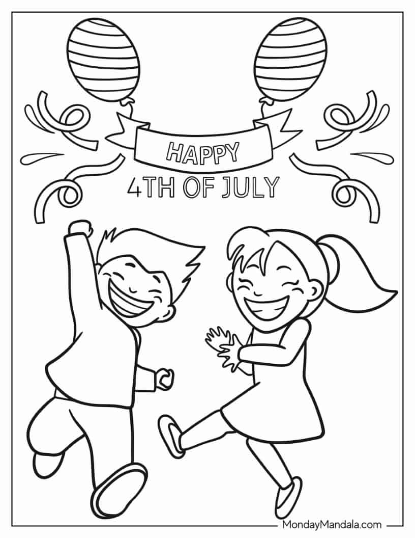 Kids Celebrating During Independence Day coloring page