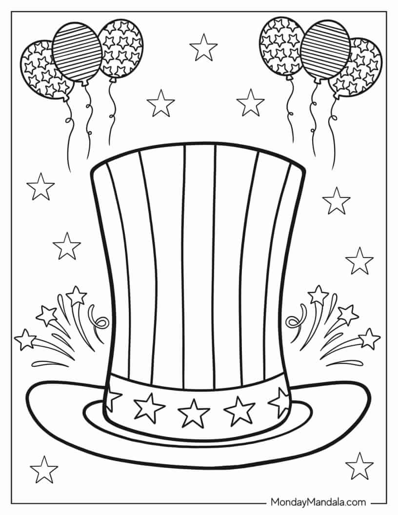 Presidents Hat From Independence Day coloring page — printable line art
