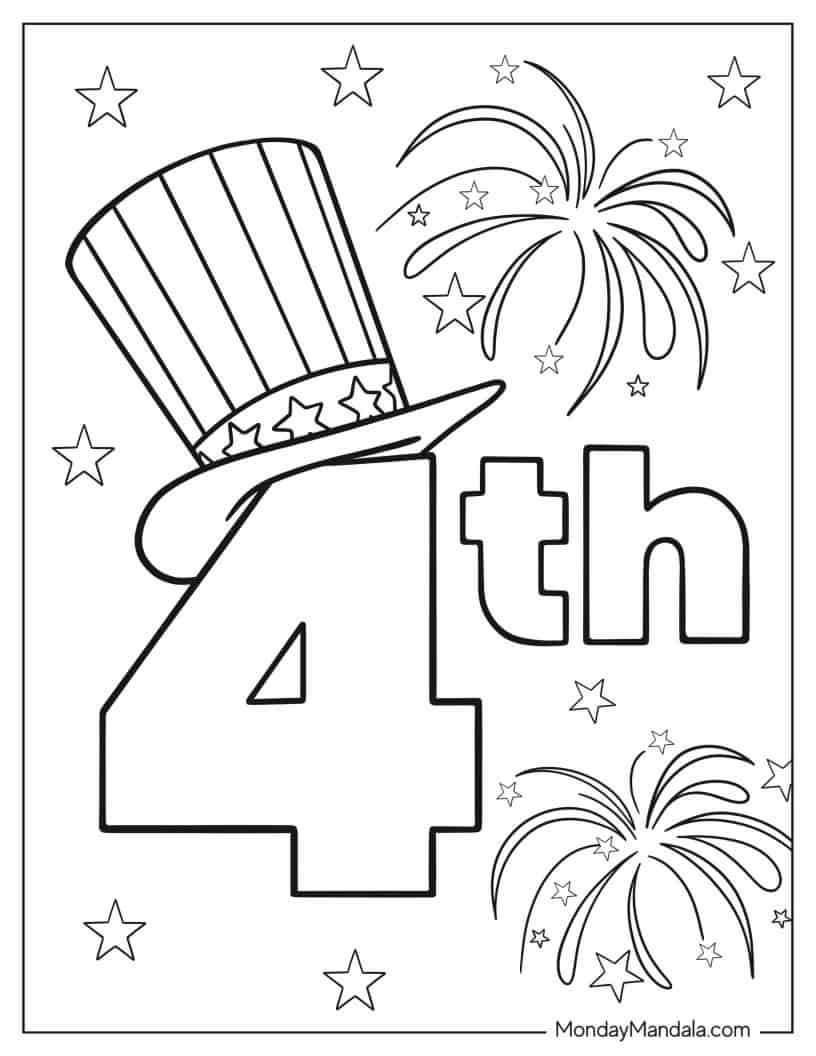 Simple To Color 4th Of July For Kids coloring page — printable line art