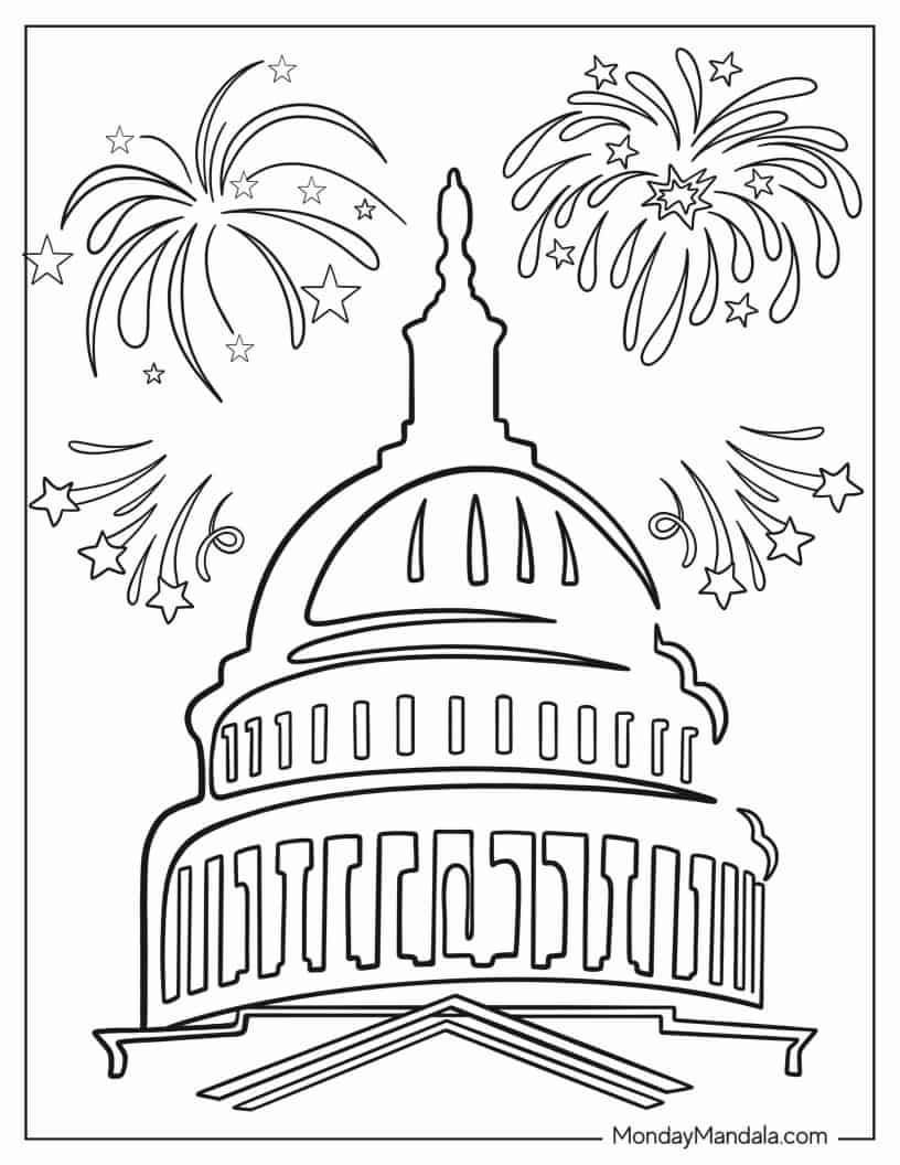 United States Capitol Independence Day To Color coloring page — printable line art