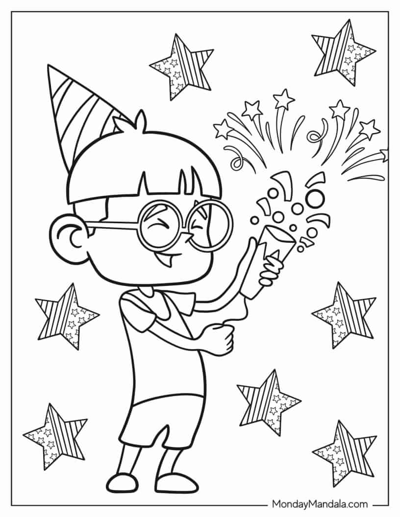 Young Child Celebrating During 4th Of July coloring page