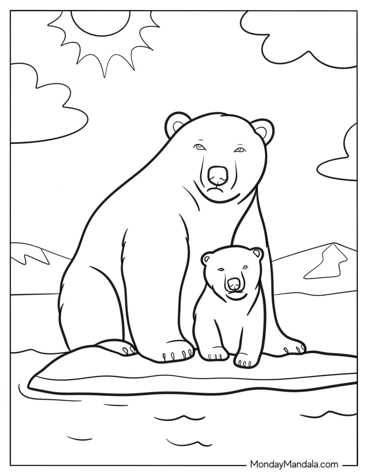 Arctic Animals Coloring Page Of Mother And Baby Polar Bears coloring page