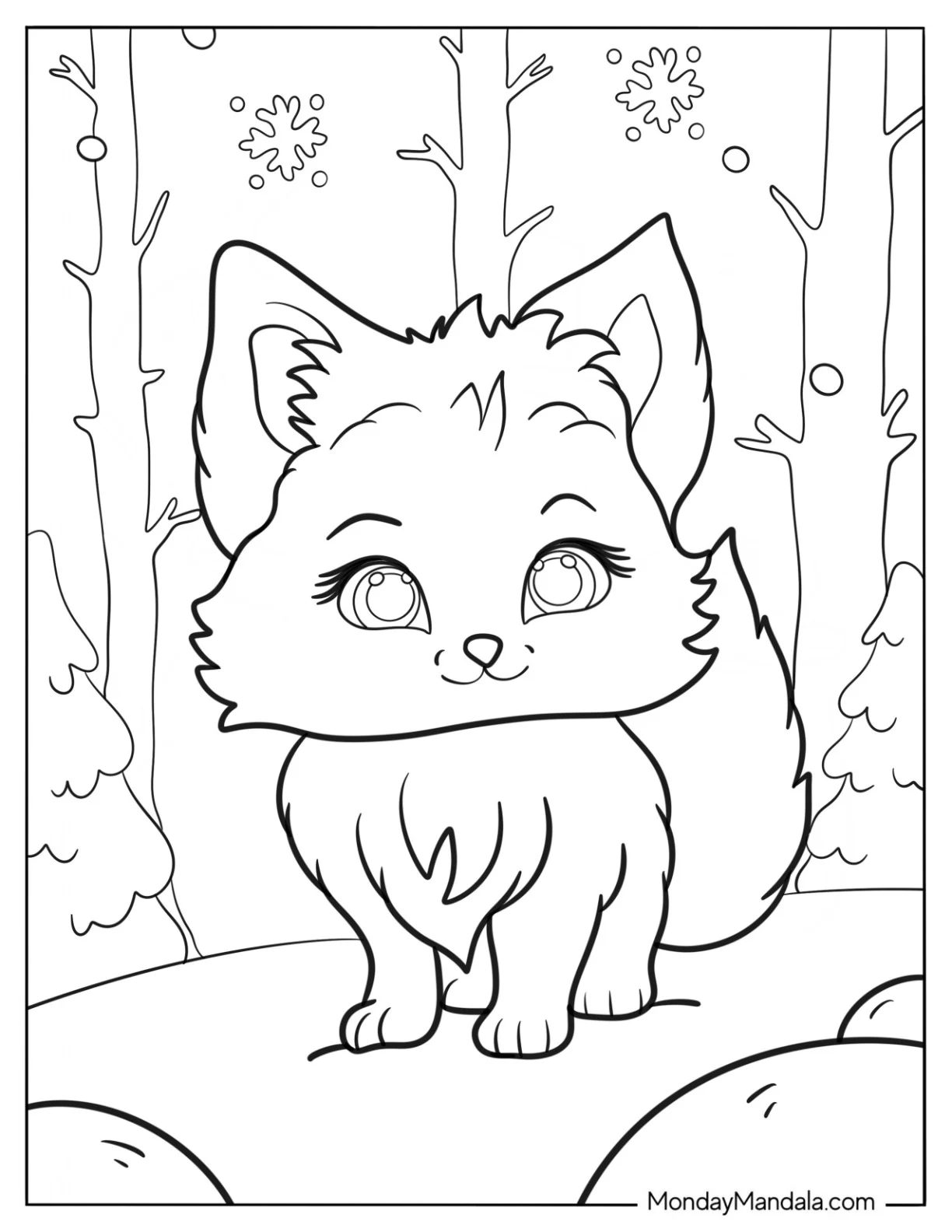 Chibi Arctic Animals Coloring Page Of Wolf In The Woods coloring page