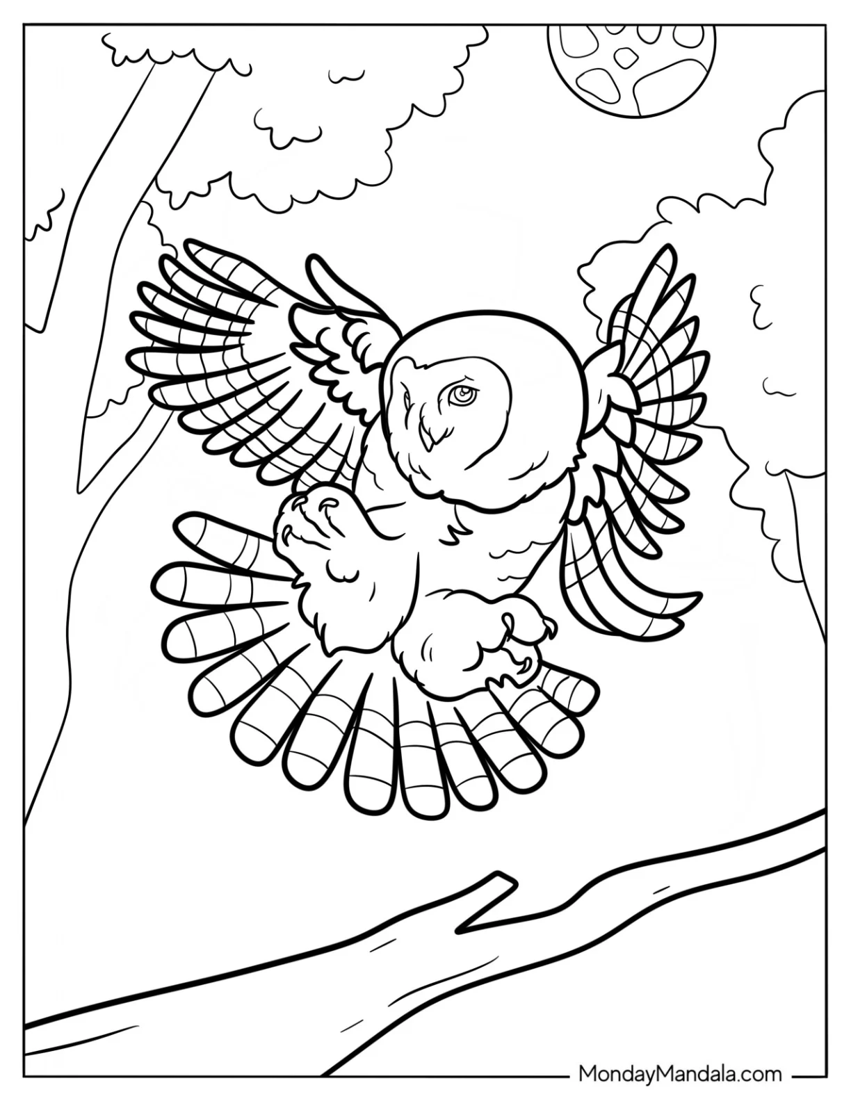 Realistic Arctic Animals Coloring Page Of Owl In The Air coloring page