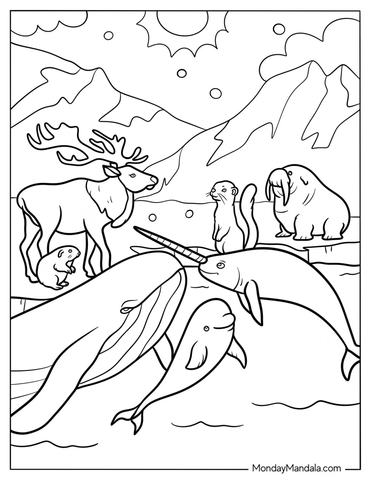 Realistic Arctic Animals Coloring Page coloring page