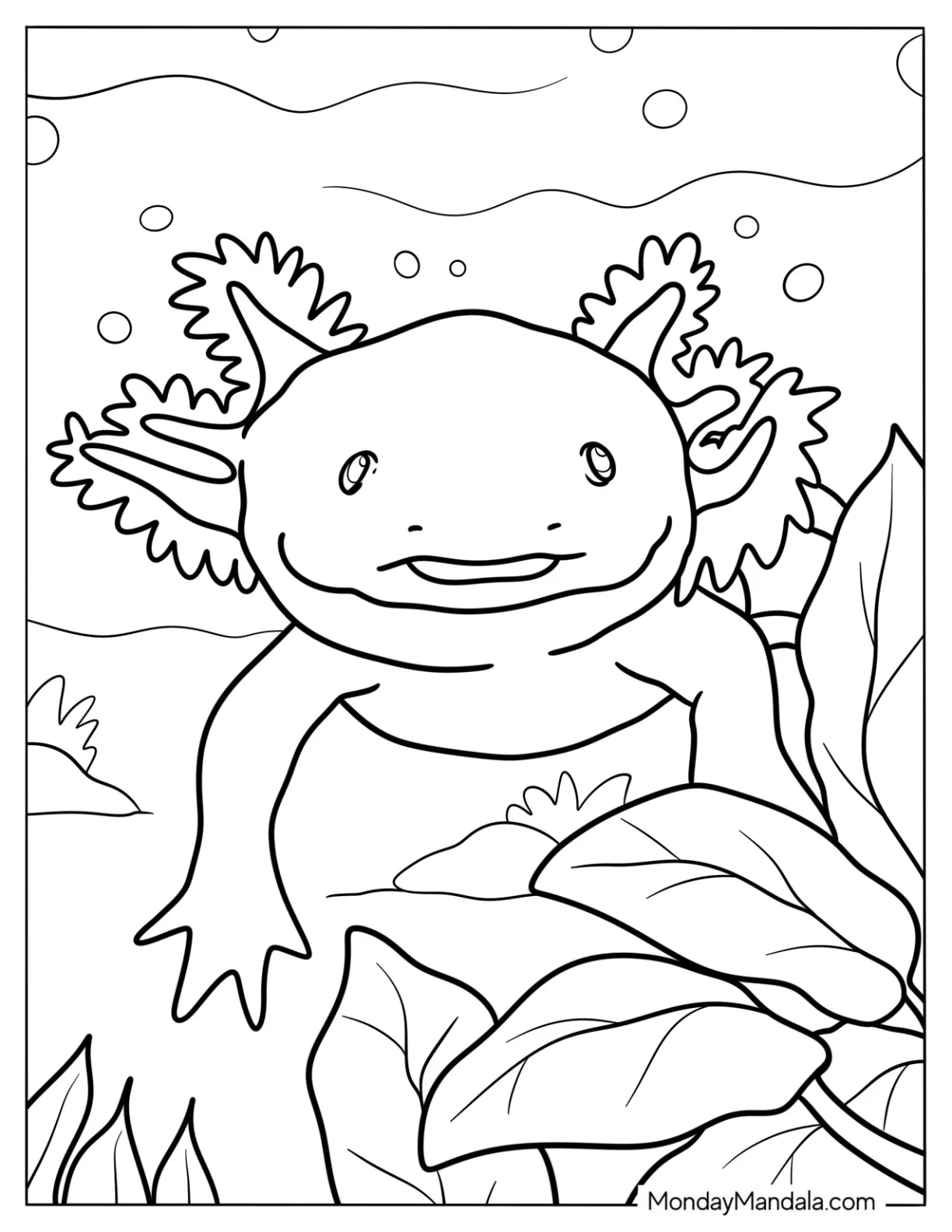 Axolotl Coloring Page Hiding Behind Vegetation coloring page