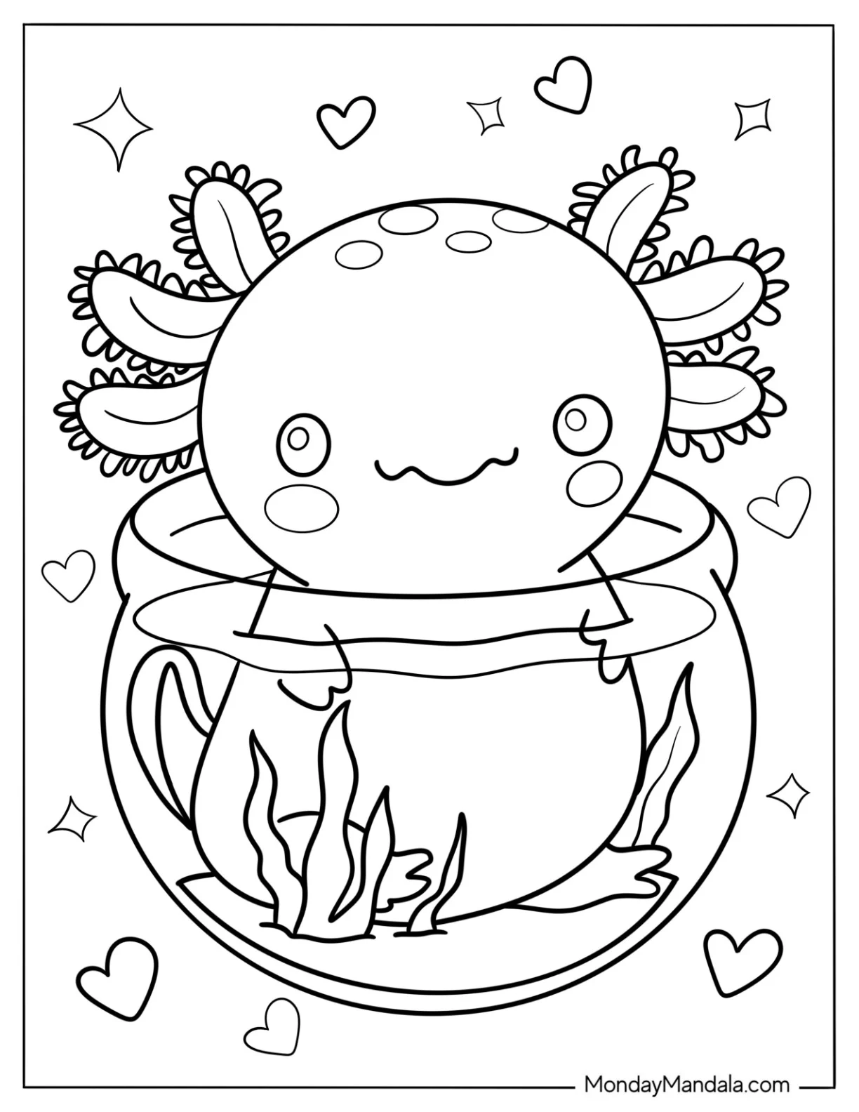 Axolotl Coloring Page Inside A Fish Bowl For Kids coloring page