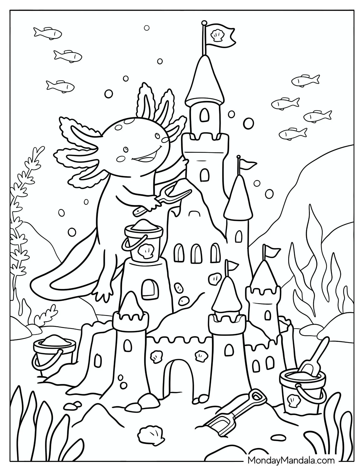 Axolotl Juggling Balls Underwater Coloring Page coloring page