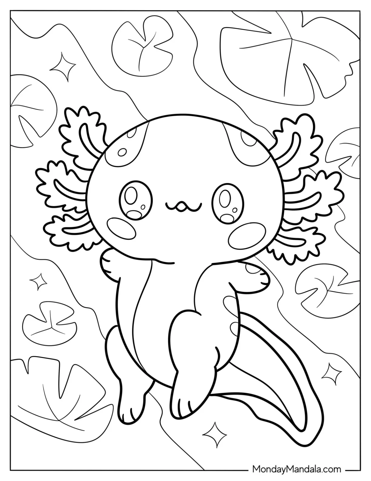 Chibi Axolotl Coloring Page Swimming For Kids coloring page