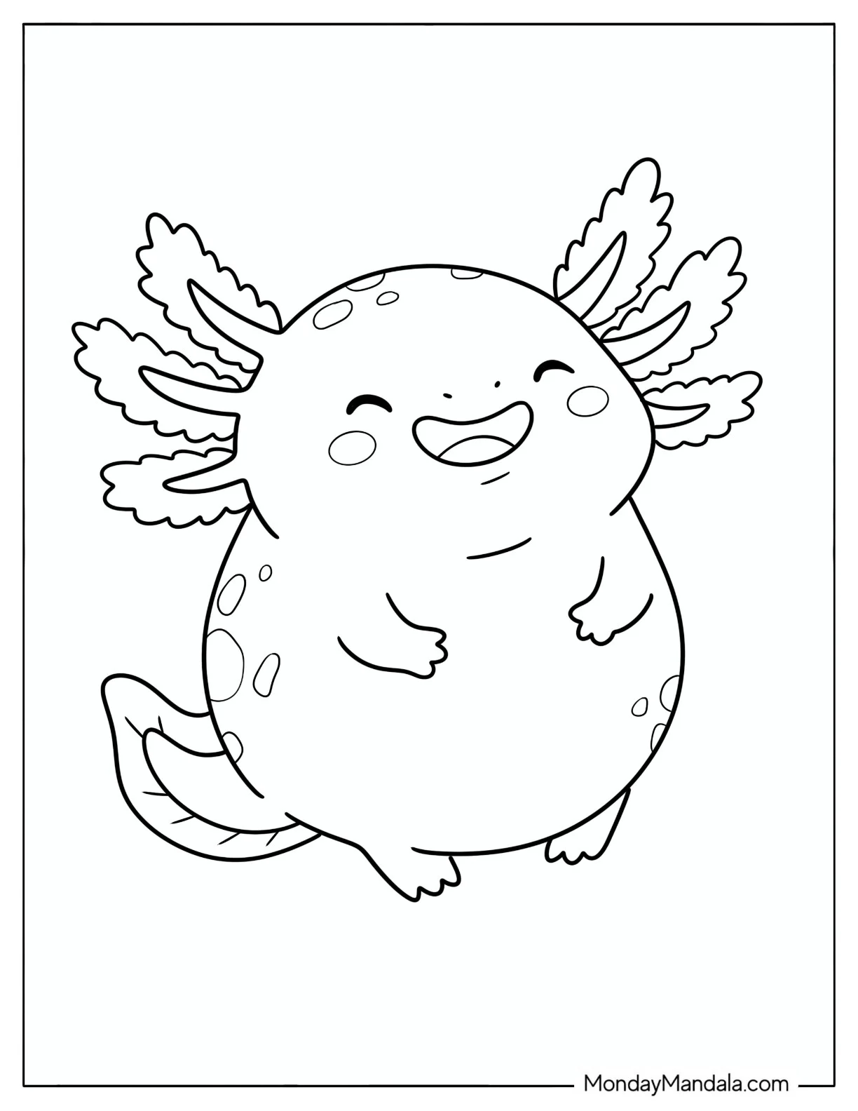 Chubby Laughing Axolotl Coloring Page for Preschoolers coloring page