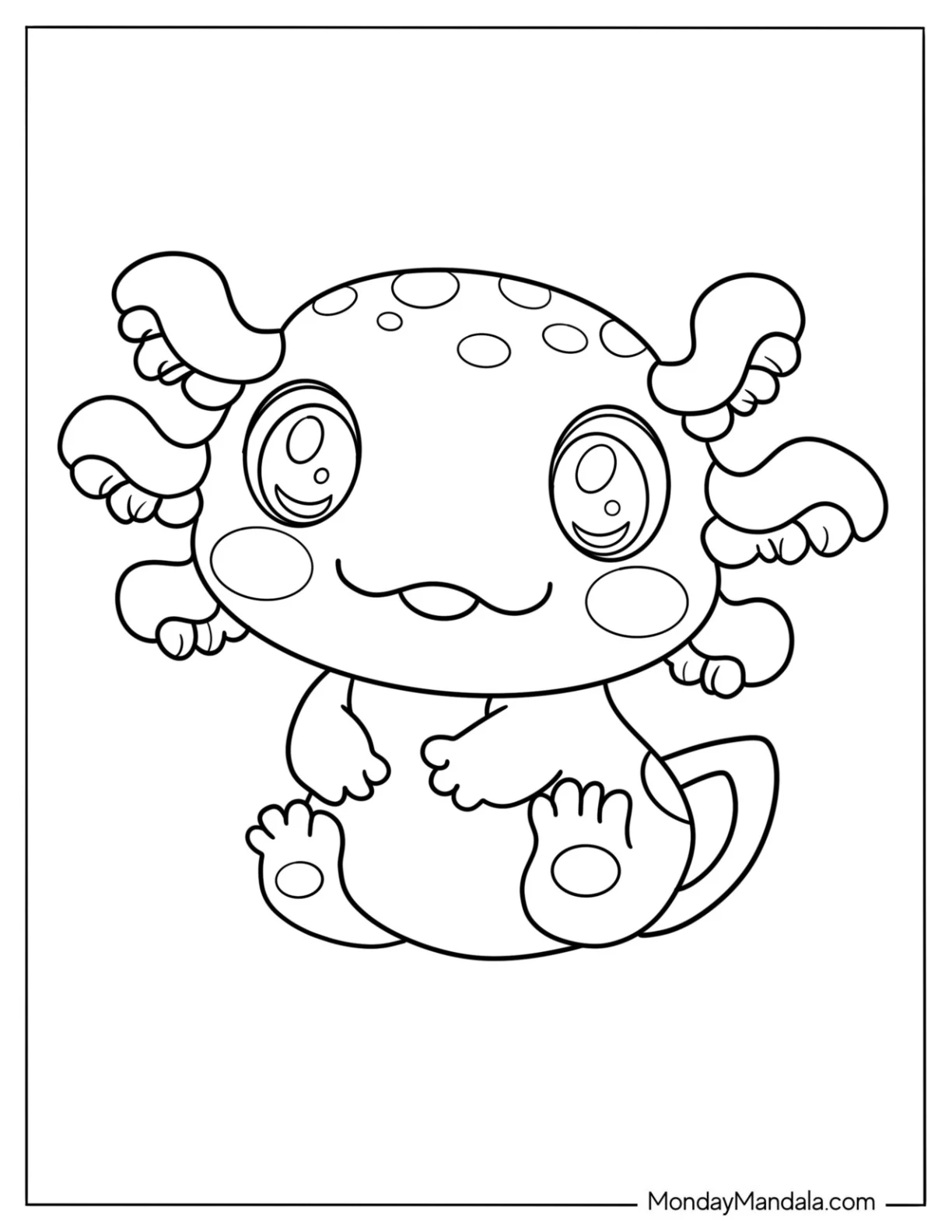 Easy Cartoon Axolotl Coloring Page For Preschoolers coloring page