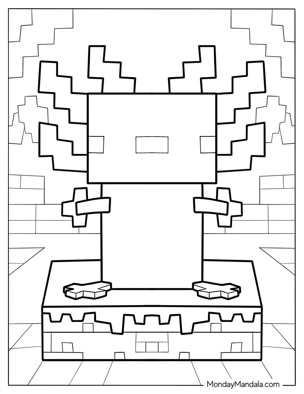 Easy Minecraft Axolotl Coloring Page For Kids coloring page