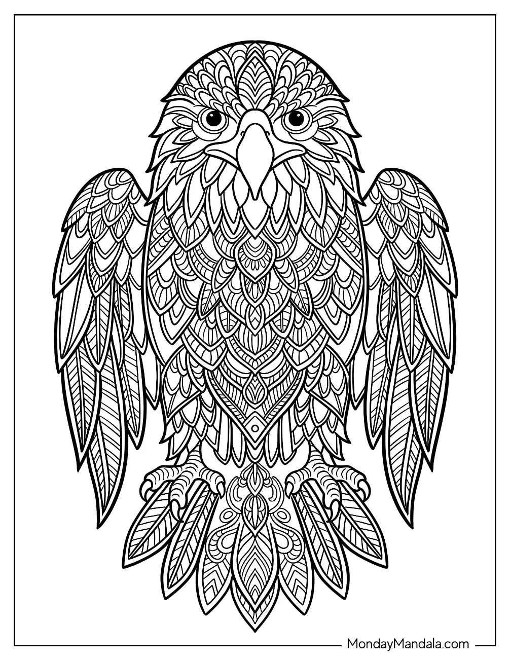 Bald Eagle Coloring Page Mandala with Feather Patterns coloring page