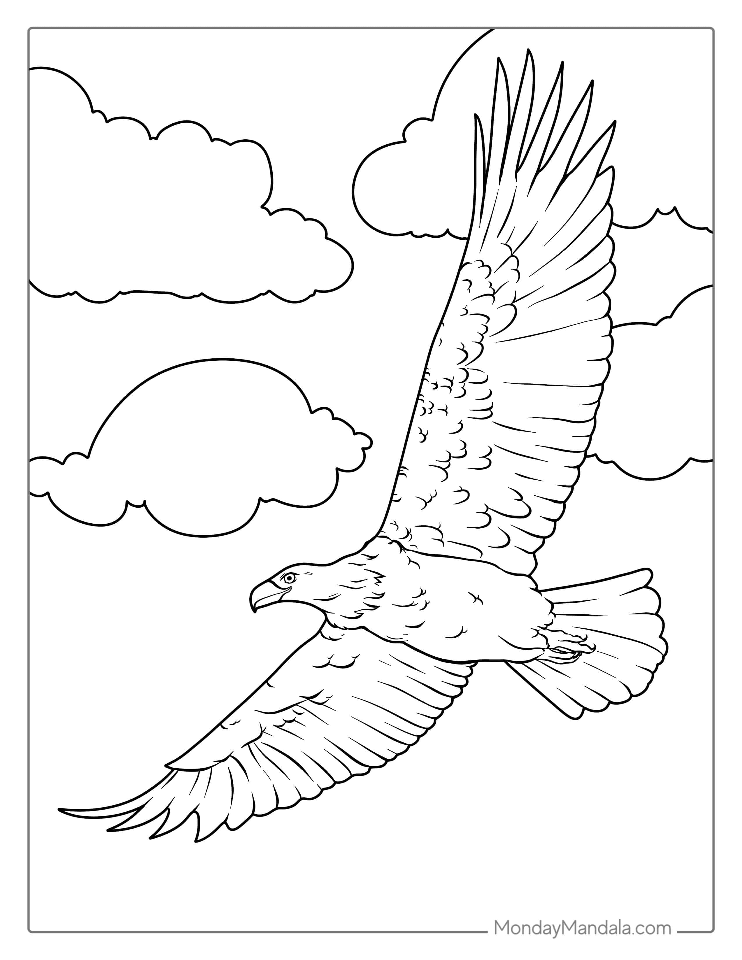 Bald Eagle Soaring Coloring Page coloring page — printable line art