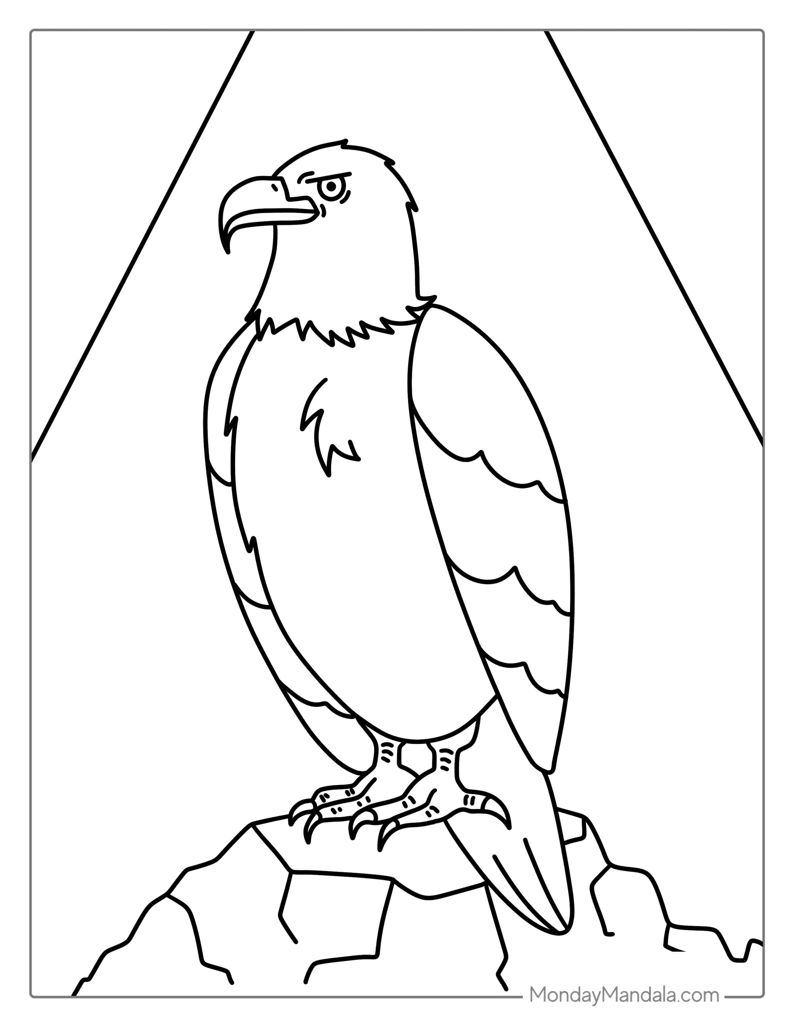 Easy Bald Eagle Perched On Rock Coloring In coloring page — printable line art