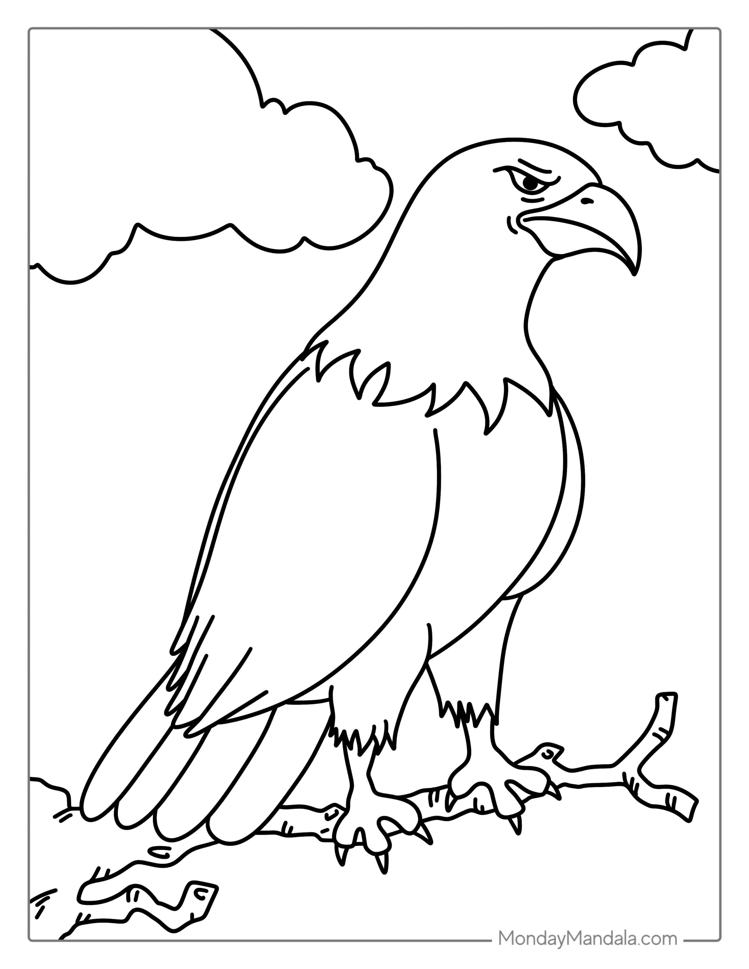 Outline Of Bald Eagle For Kids coloring page — printable line art