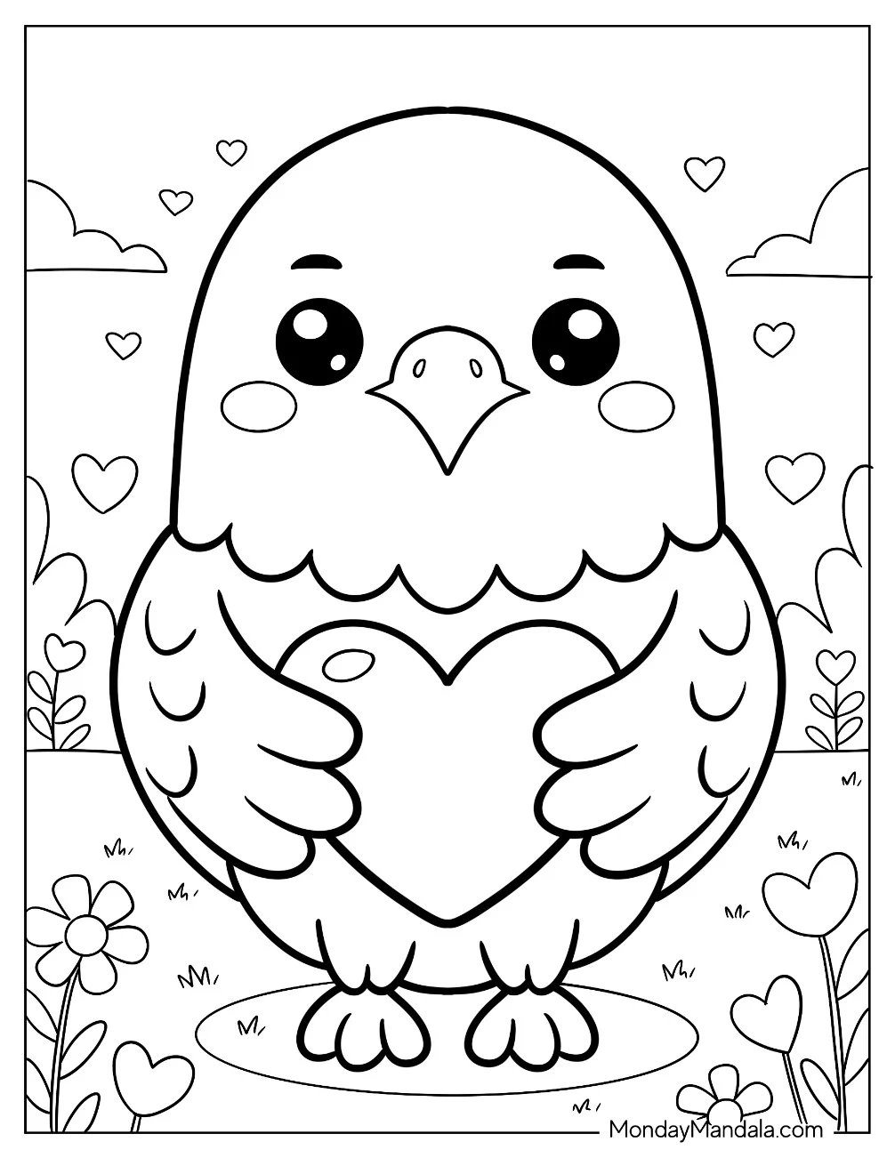 Simple Bald Eagle Coloring Page Holding a Love Heart for Preschoolers coloring page