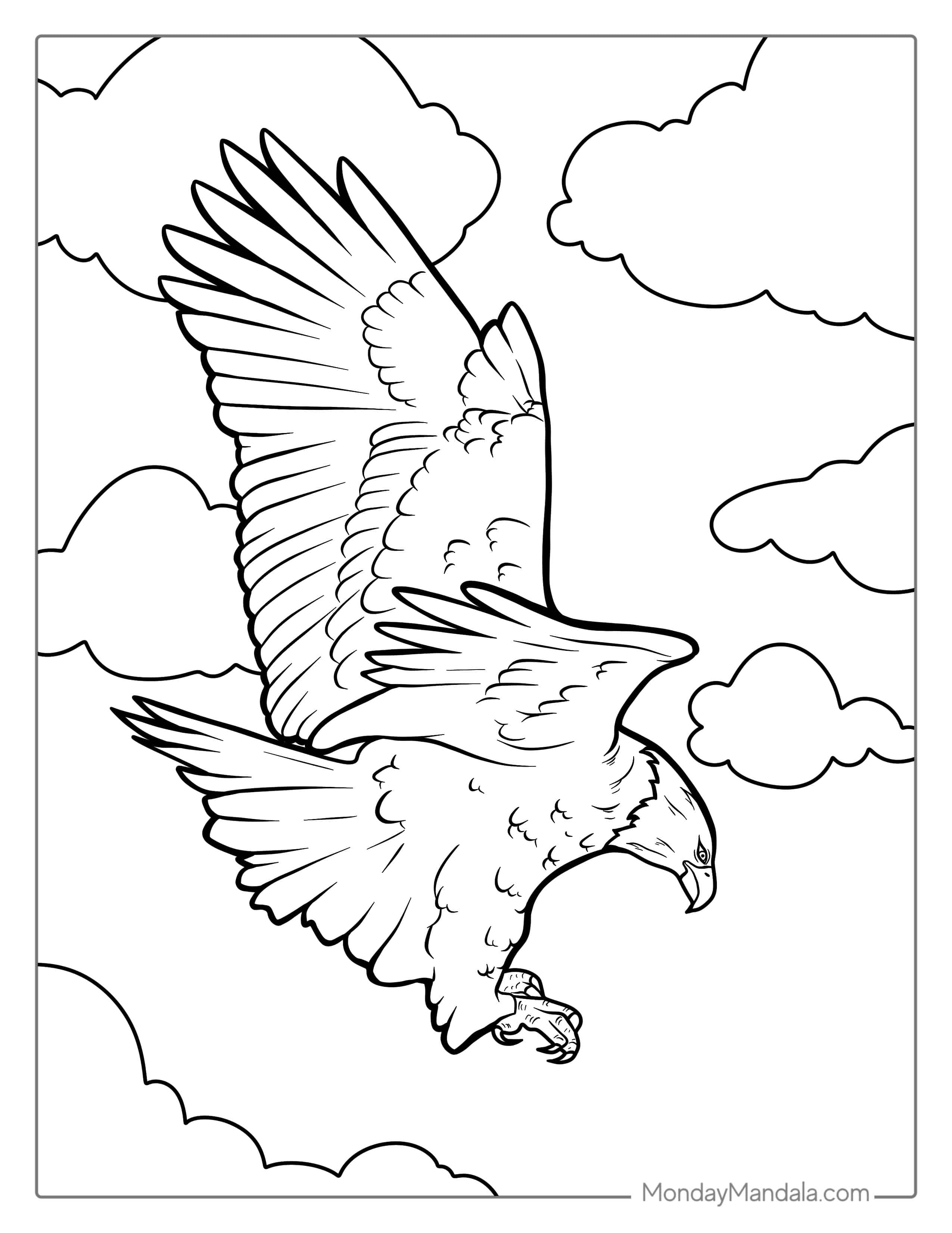 Swooping Bald Eagle With Spread Wings To Color coloring page