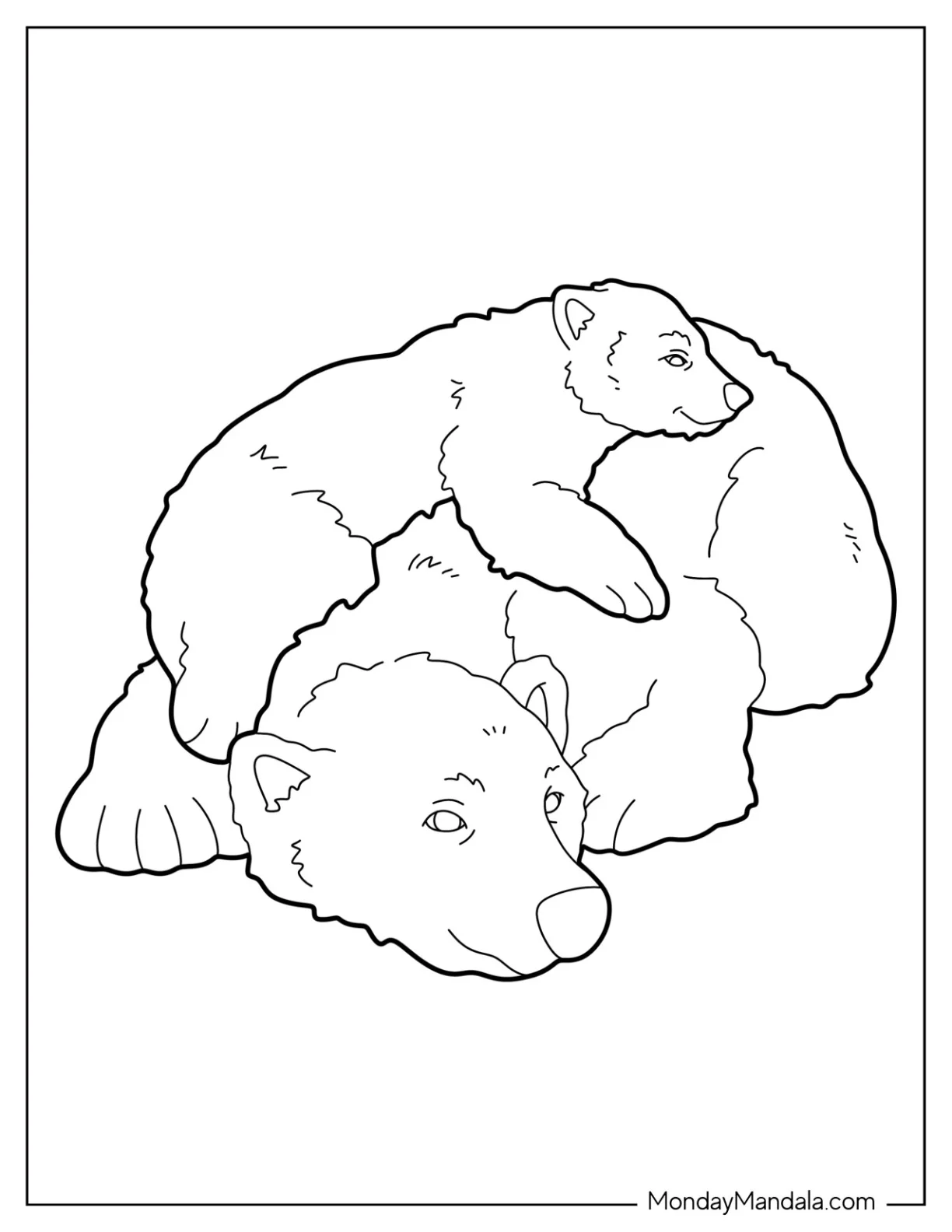 Bear Coloring Page Of Cub Lying On Top Of Mama Bear coloring page — printable line art