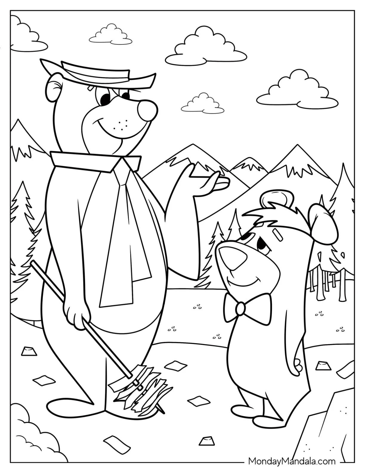 Bear Coloring Page Of Yogi With Boo Boo In The Forest coloring page