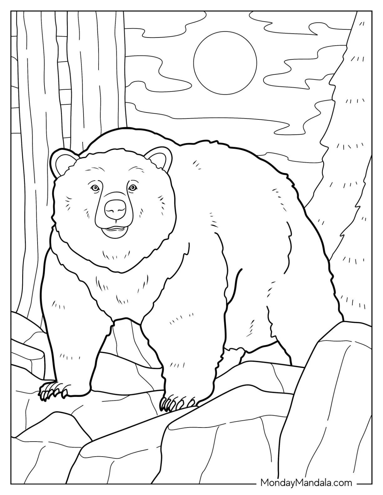 Bear Coloring Page Walking In Rocky Terrain coloring page