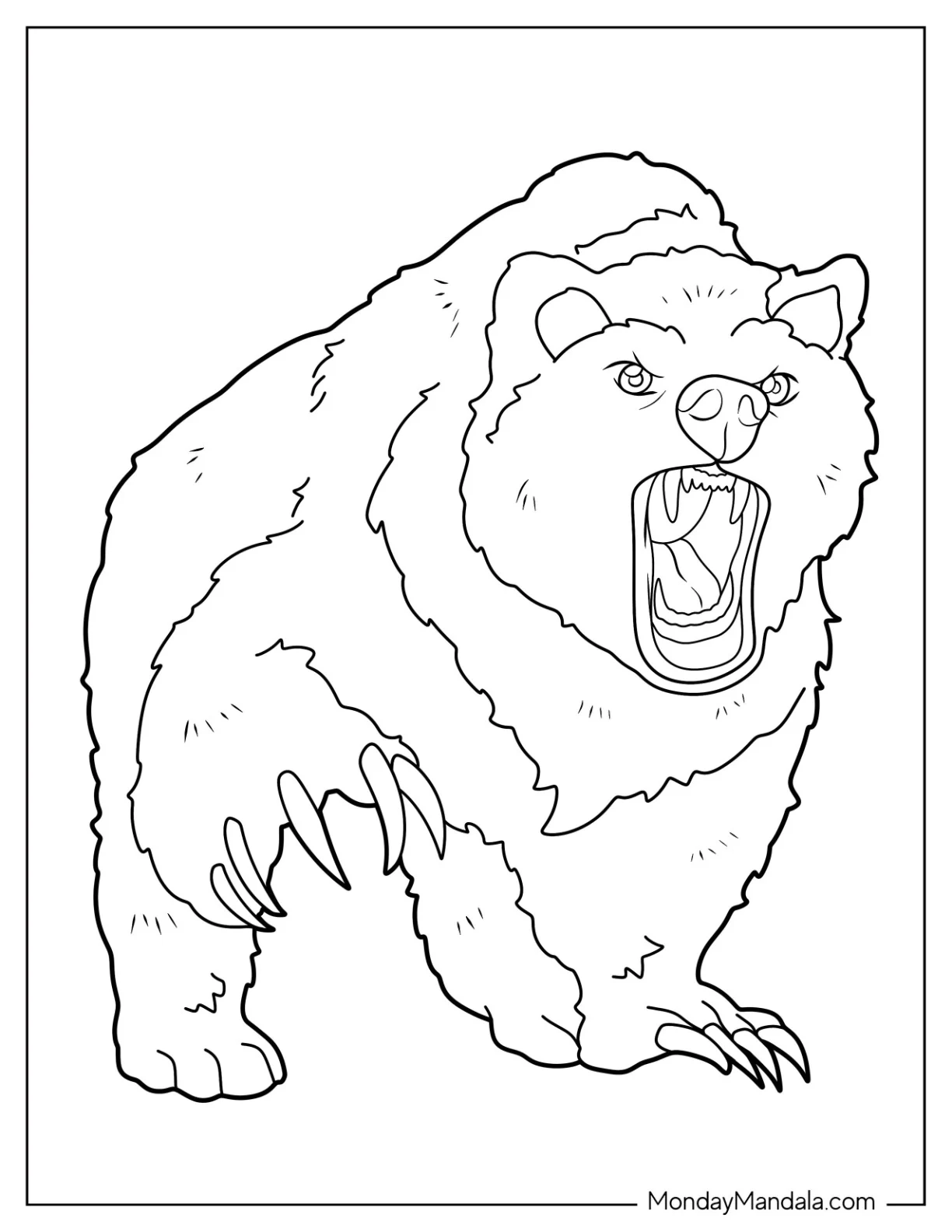 Bear Coloring Page With Sharp Teeth And Claws coloring page