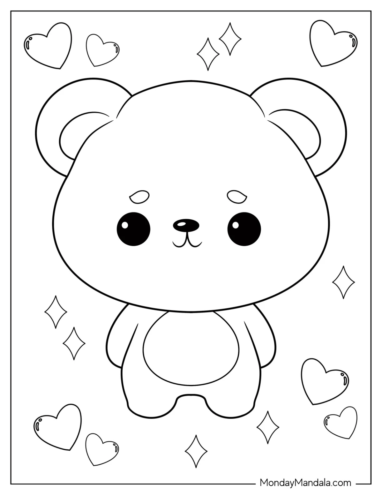 Cute Bear Coloring Page For Kids coloring page — printable line art