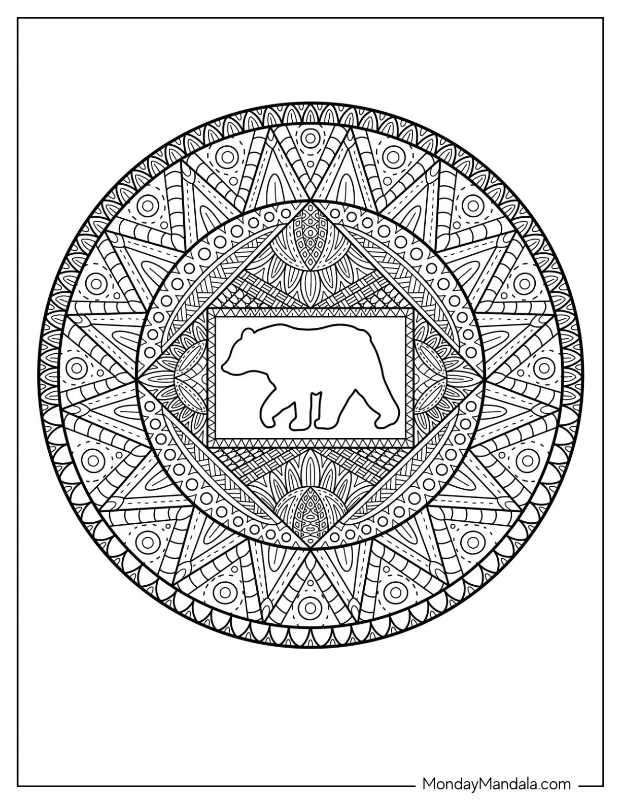 Detailed Bear Coloring Page Mandala coloring page — printable line art