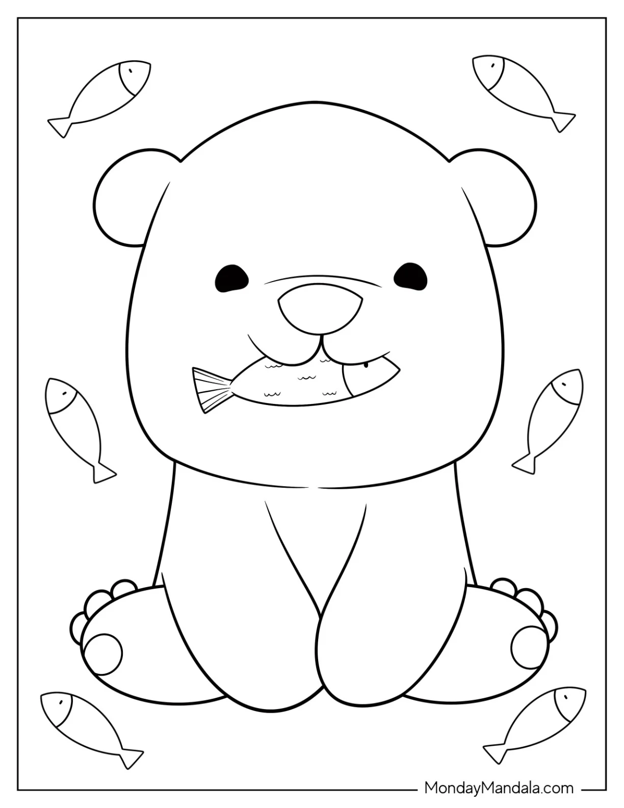 Easy Baby Bear Coloring Page Chewing On Fish coloring page