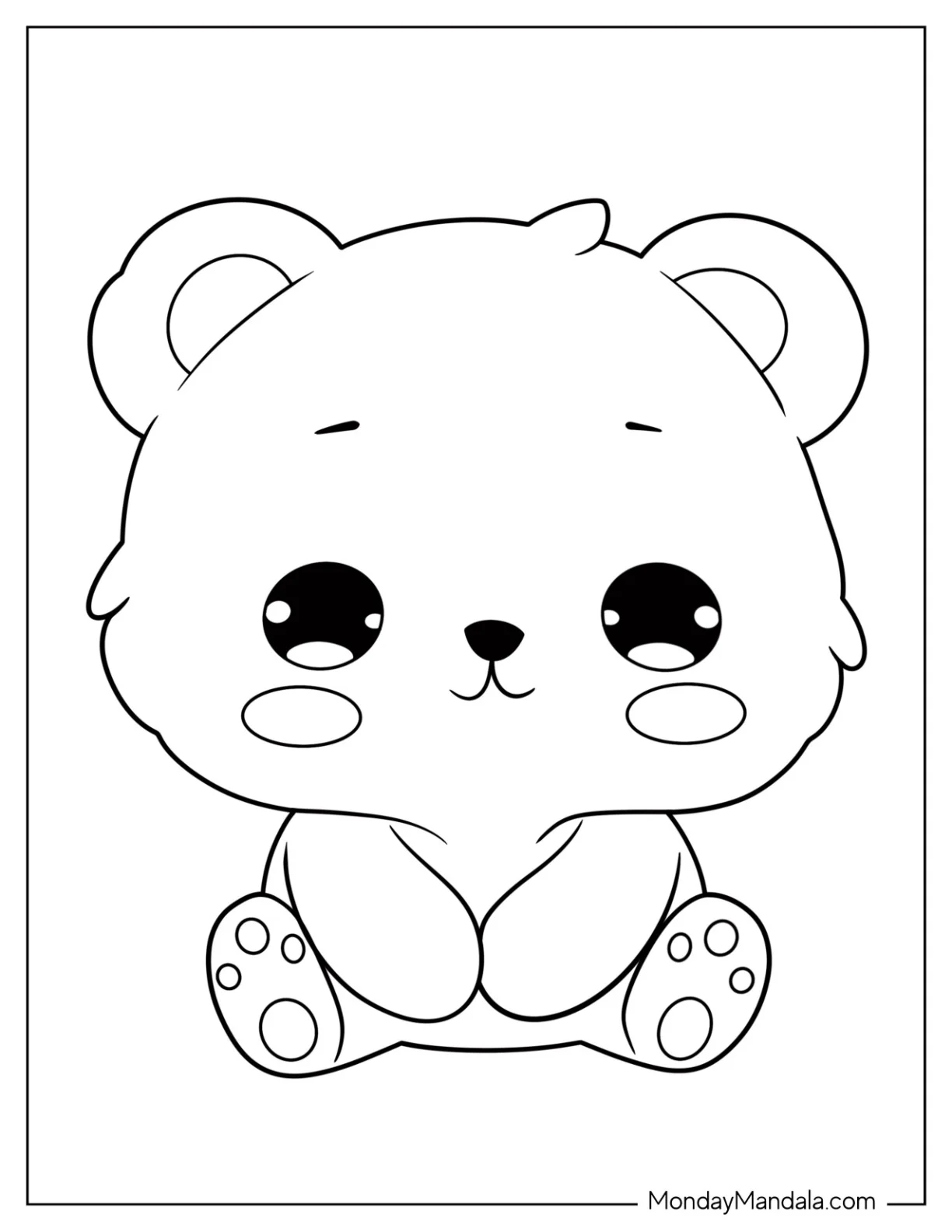 Kawaii Bear Coloring Page For Preschoolers coloring page